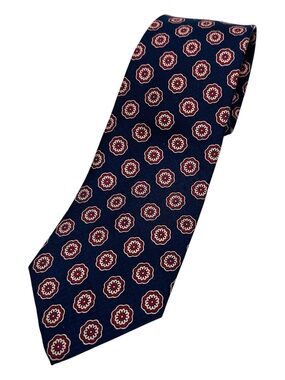 Cable Car Clothiers Navy Blue /Red & White Medallion 100% Silk Men’s Neck Tie
